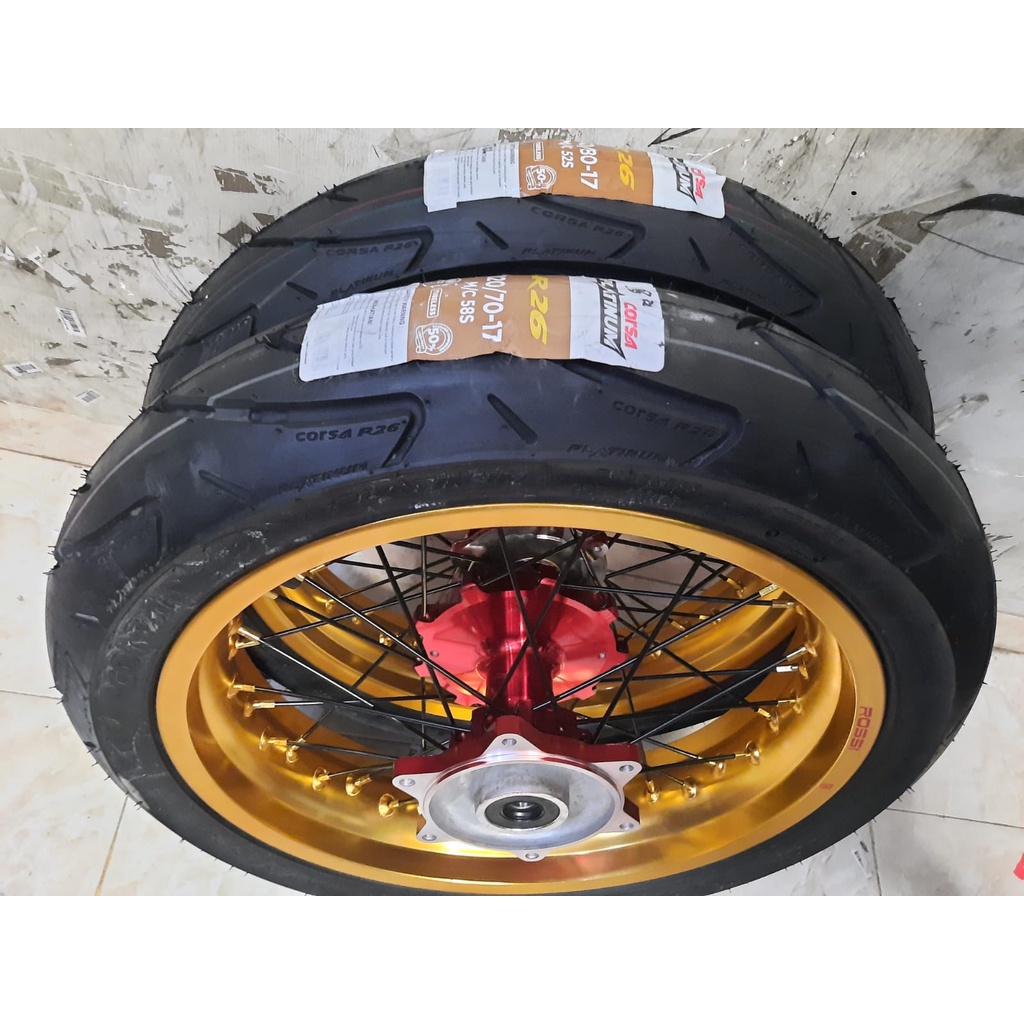 PAKET VELG WHEELSET SUPERMOTO WARNA GOLD MERAH BIRU CRF 150 KLX 150 ROSSI WM 300 350 H36 + BA