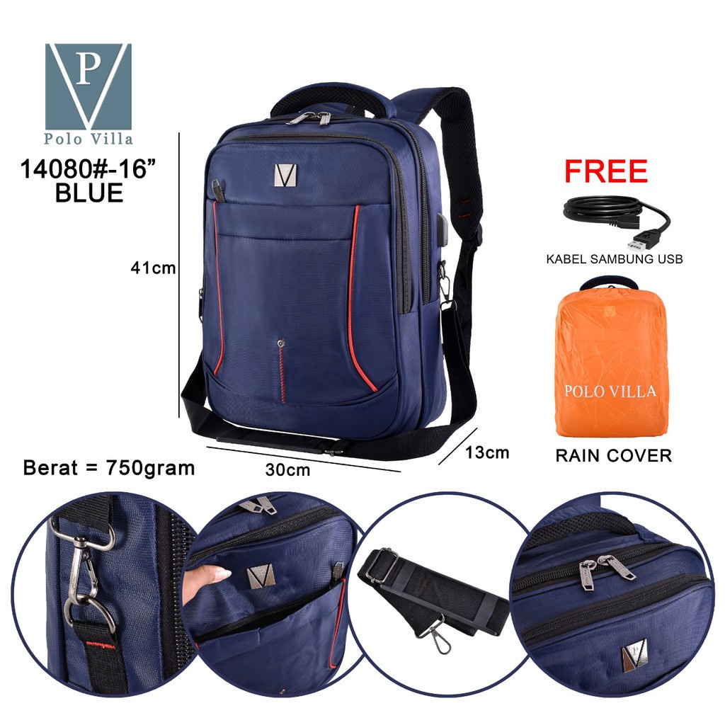 (TSI) Tas Laptop Pria MultiFungsi Polo Villa 14080 Tas Backpack Tas Kerja Fashion