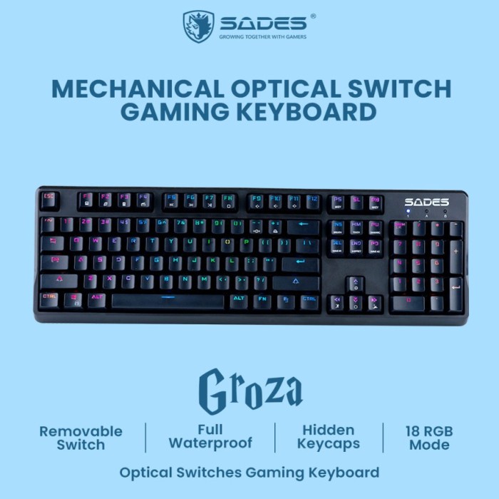 Keyboard Sades Groza Mechanical Optical Switch Gaming Keyboard