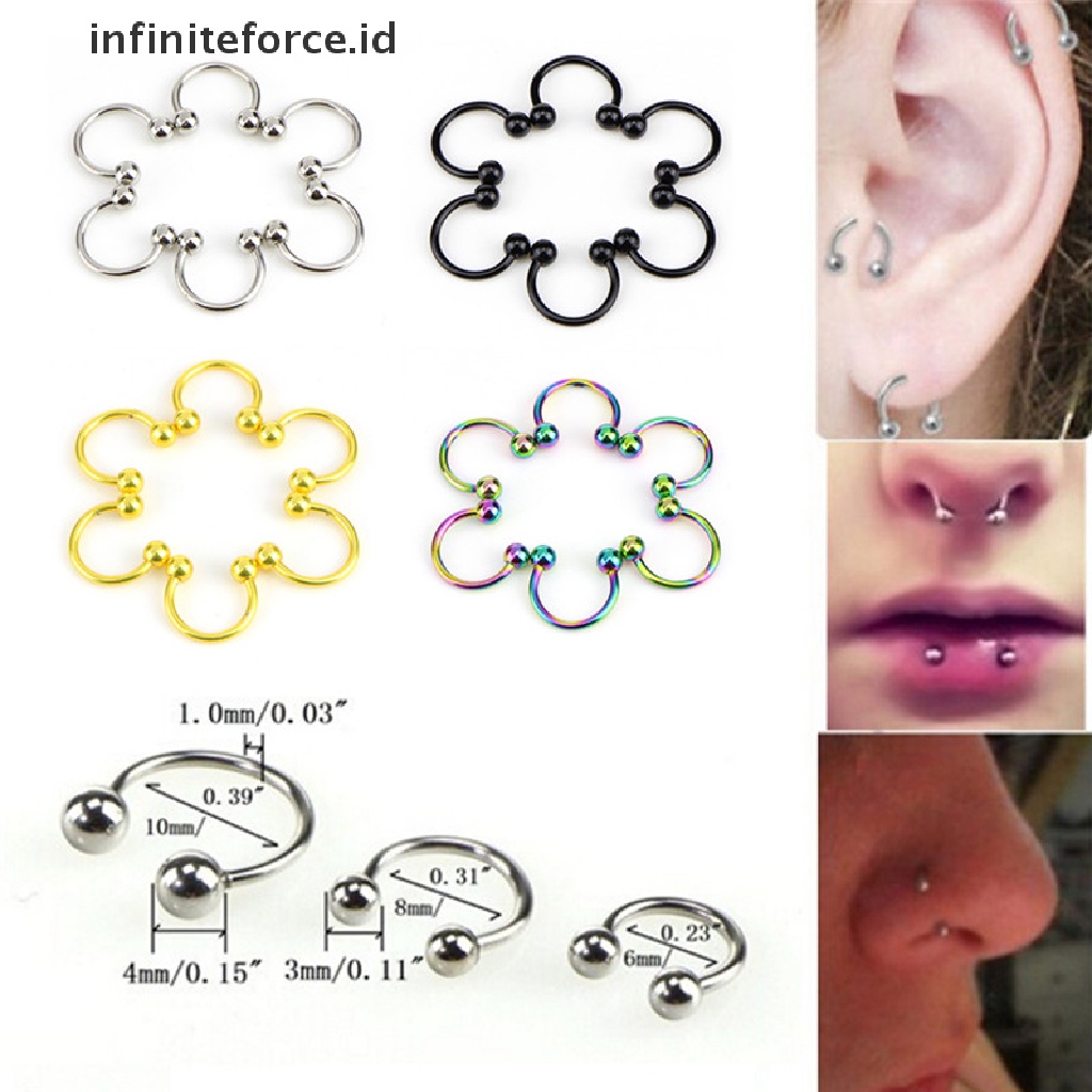 10pcs / Set Cincin Hoop Tindik Tubuh Hidung Bibir Bahan Stainless Steel