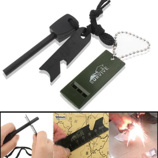 Peralatan Survival Magnesium Pemercik api dan Peluit Whistle Siul Korek api Peralatan Kemping Kemah