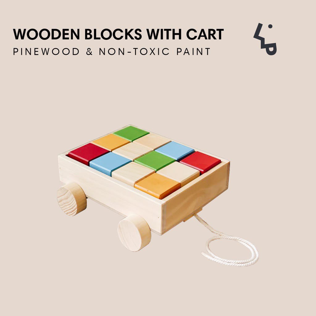 LETTER IN PINE Wooden Blocks with Cart - Mainan Balok Kayu dengan Troli