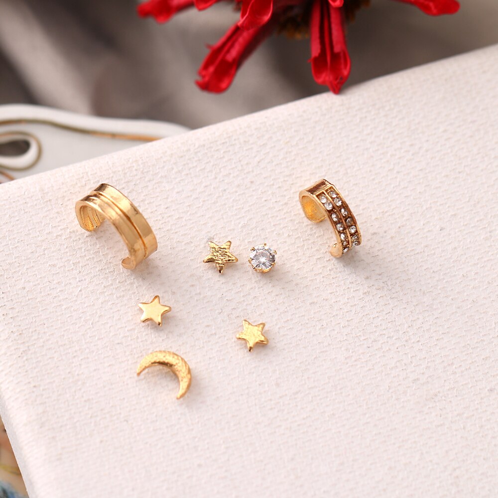 7Pcs/Set Retro Crystal Star Moon series Earrings Set for Women Fashion Stud Earrings Jewelry