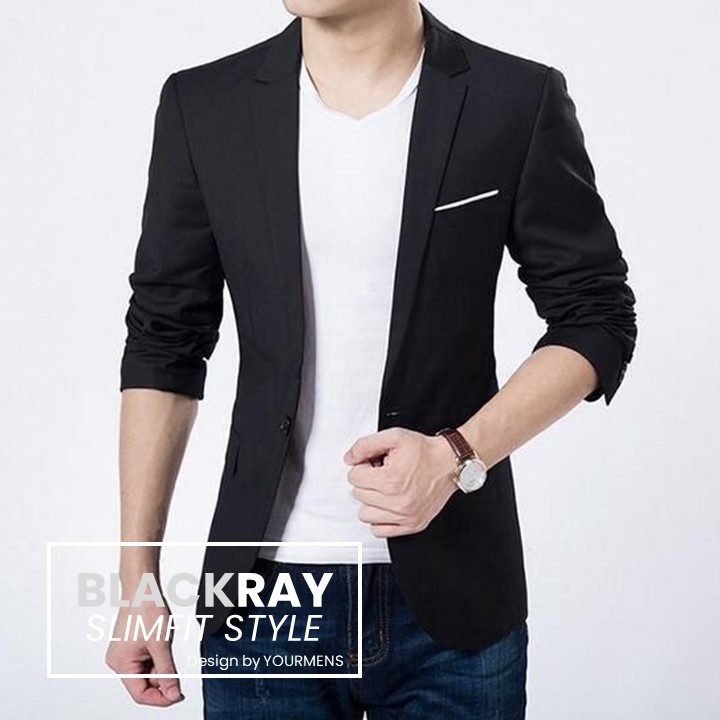 BLAZER PRIA WARNA HITAM SLIMFIT BLACKRAY STYLE FIT SUIT ORIGINAL NIKAYU