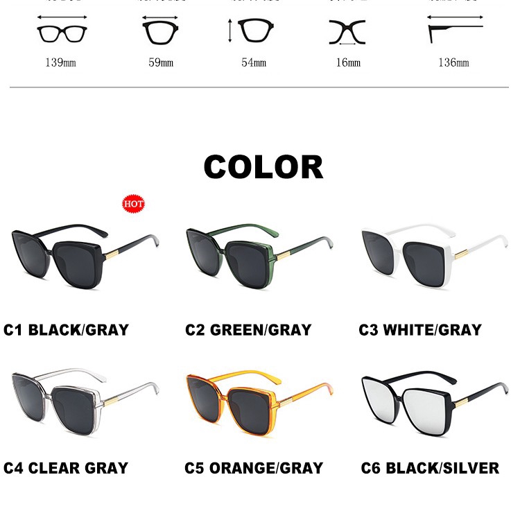 （YUZHU）COD Square Sunglasses Wanita kebesaran gaya ulzzang Desain Cat Eye Eyewear Perlindungan UV