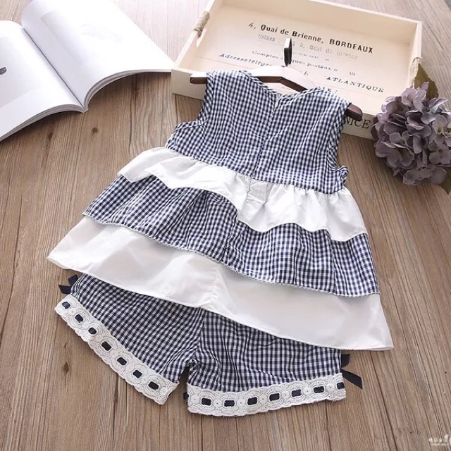 GA2648 CALLI SET NAVY BAJU SETELAN ANAK PEREMPUAN IMPORT KOREA LUCU MURAH KOTAK KEREN