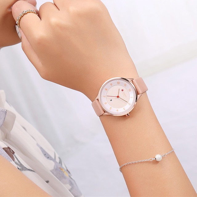 CURREN 9035 Jam Tangan Wanita Analog Tali Kulit Chronograph Aktif WATCHKITE WKOS