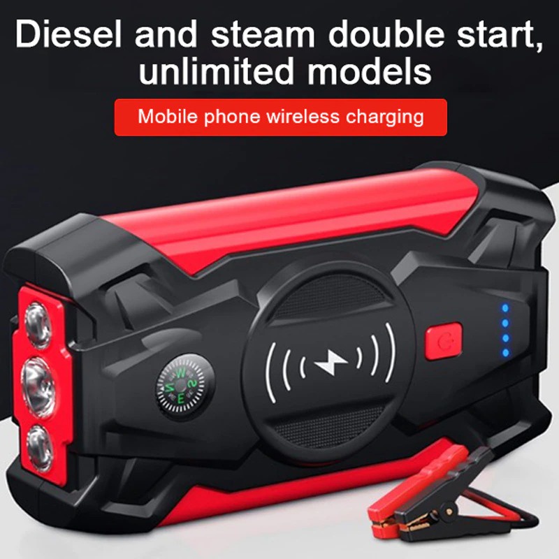 Power Bank Wireless Charger 39800mAh Car Jump Starter 12V - J13 - Black/Red