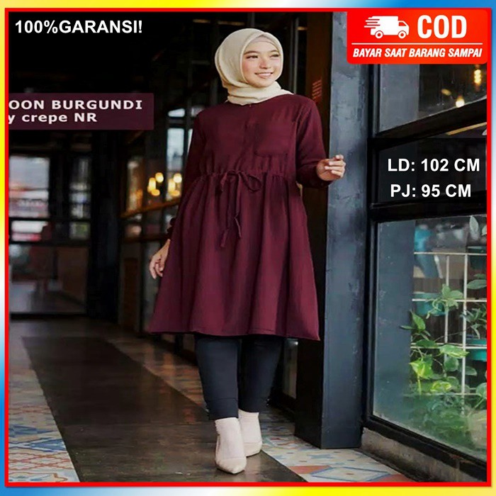 Atasan Tunik Wanita Kekinian Remaja Muslim Motif Polos Import Premium Jumbo Murah Terbaru