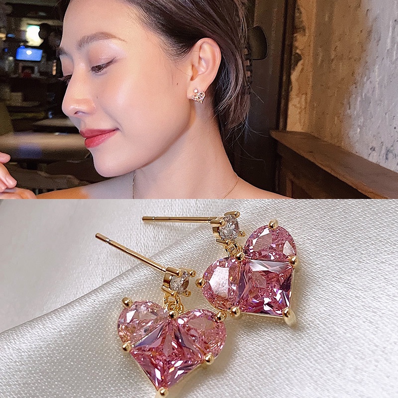 Anting Tusuk Motif Hati Warna Pink Untuk Wanita