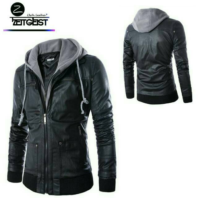  Jaket  Pria Zeitgeist Leather Hoodie Jaket  Kulit Sintetis 