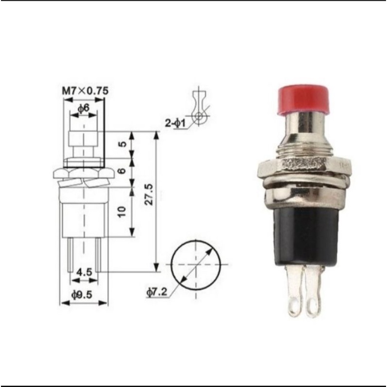 Tombol Push On Kecil / Saklar Push On Mini 7mm Metal