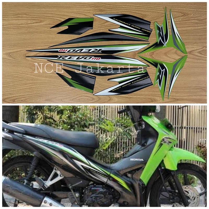 STIKER STRIPING MOTOR REVO CW 2013 HIJAU HITAM