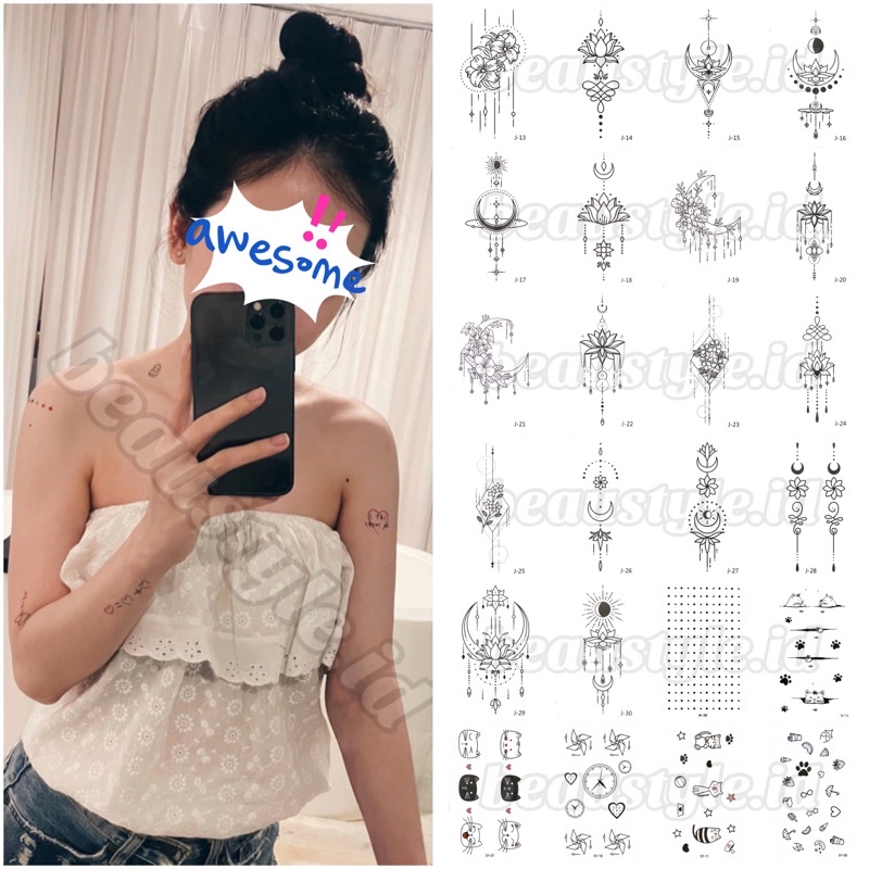 [J]Korean Black White Cute Tattoo Temporary Waterproof Sticker Tato Hyuna Sementara Warna Warni Lucu