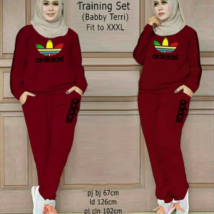 Jumbo training ADIDAS pelangi set / big size setelan olahraga wanita