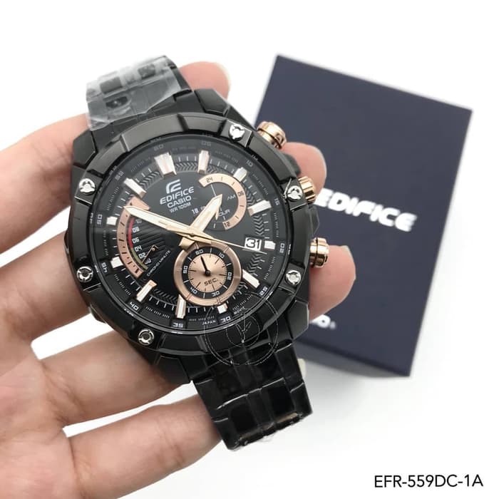 Jam Tangan Pria Casio Edifice EFR-559 DC Black Rose Gold Original BM
