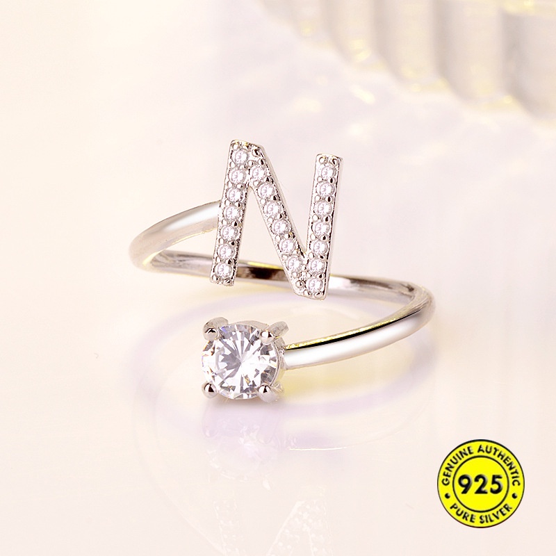 Cincin Manik-Manik 26 Huruf Inggris Bahan S925 Silver Untuk Pasangan