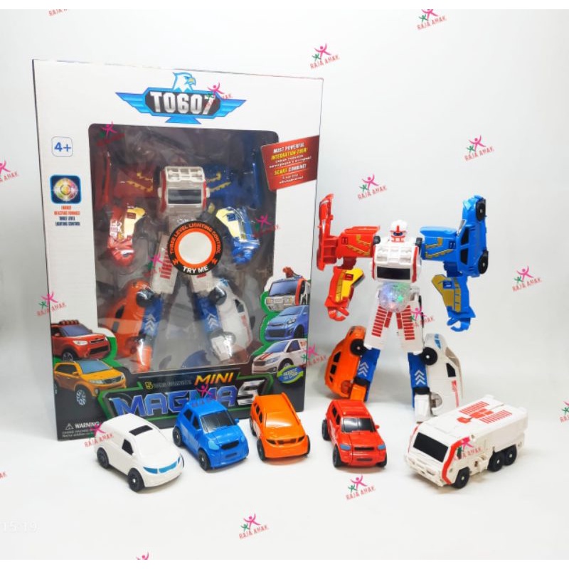 MAINAN ROBOT 5 MOBIL TOIBOT BISA JADI ROBOT BESAR MAGMA-5 339-5C PLUS LAMPU
