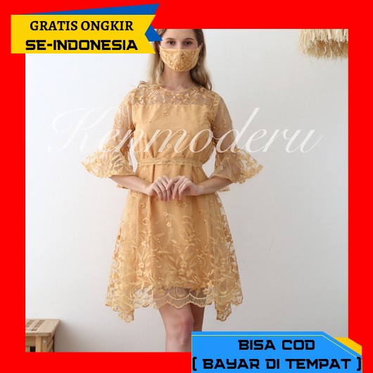 Alisha Dress Dress Bahan Velvet Tulle Buat Ke Pesta Kondangan Dan Baju Ken-160 Dress Pesta Midi Wani