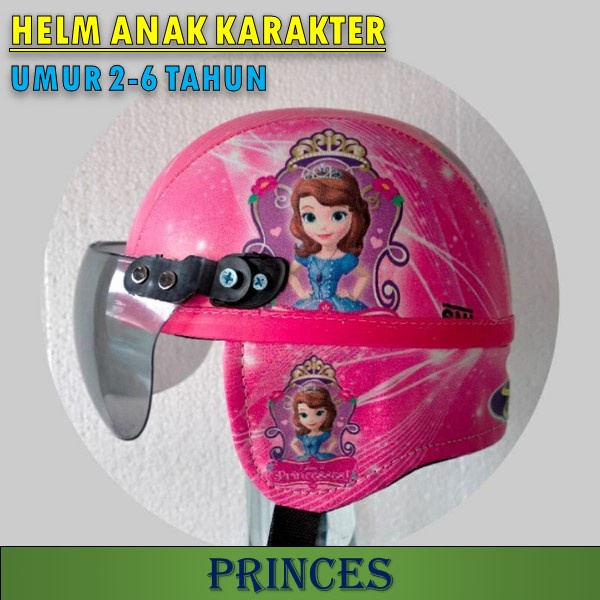 Helm Anak Retro Kulit Sintetis Motif Karakter