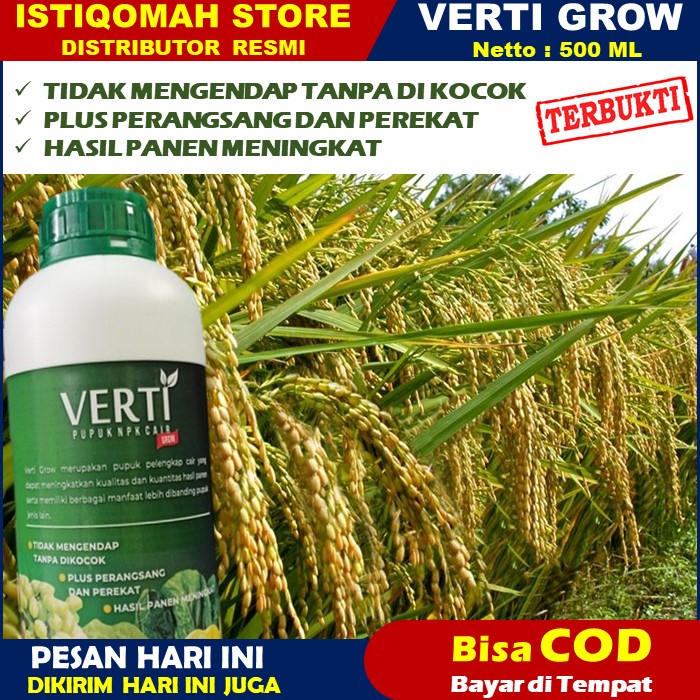 [COD AMAN] Pupuk Obat Pelebat Padi VERTI GROW 500 ML - Pupuk NPK Cair Melebatkan Padi Lebih Cepat Panen dan Panen Padi Lebih Banyak - Pupuk Pelebat Padi Manjur Ampuh Melebatkan Padi Lebih Cepat Isi 500 ML Pupuk NPK Pelebat Padi Mujarab