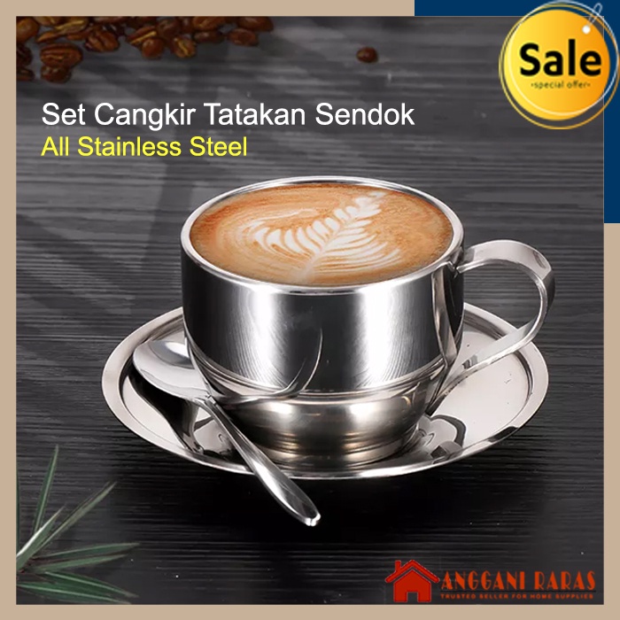 Cangkir Kopi Set Cangkir Stainless Jadul Tahan Panas