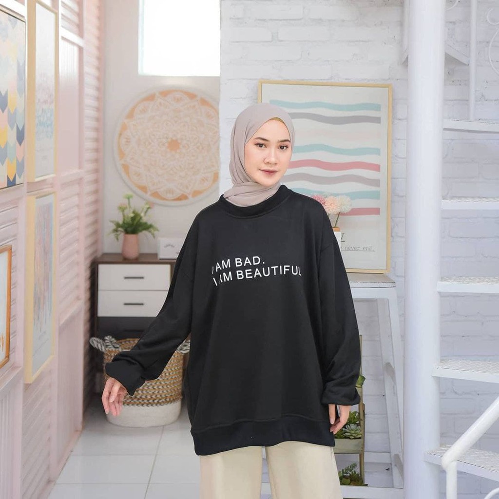 Nara Grosir - I am Bad XXL Sweater l Sweater Polos l Sweater Pria dan Wanita