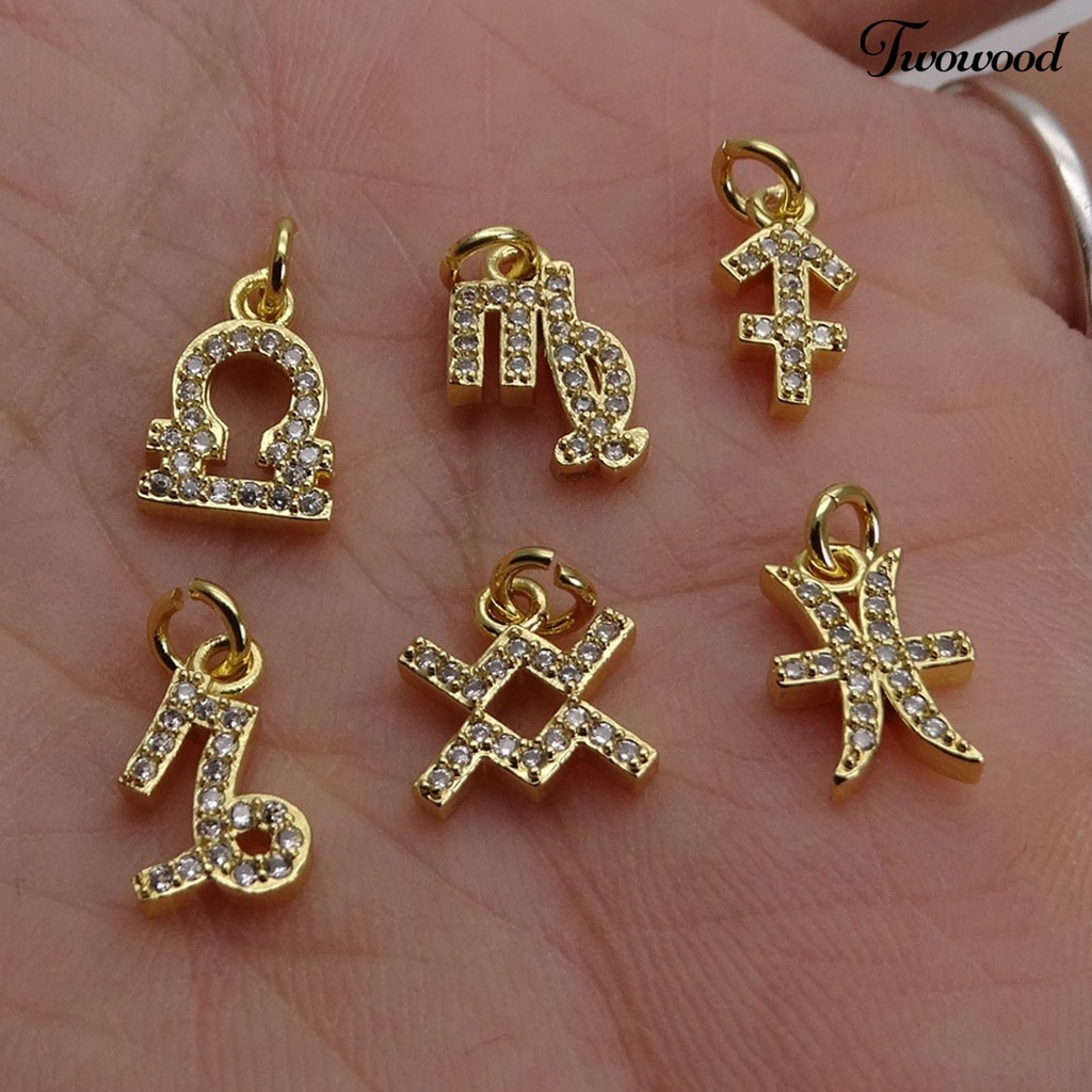 1pc Liontin Kalung Bentuk 12 Zodiak Aksen Berlian Imitasi Bahan Tembaga Untuk Membuat Perhiasan