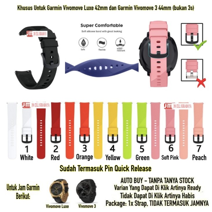 Tali Strap Garmin Vivomove 3 44mm / Luxe 42mm - Sport Rubber Silikon