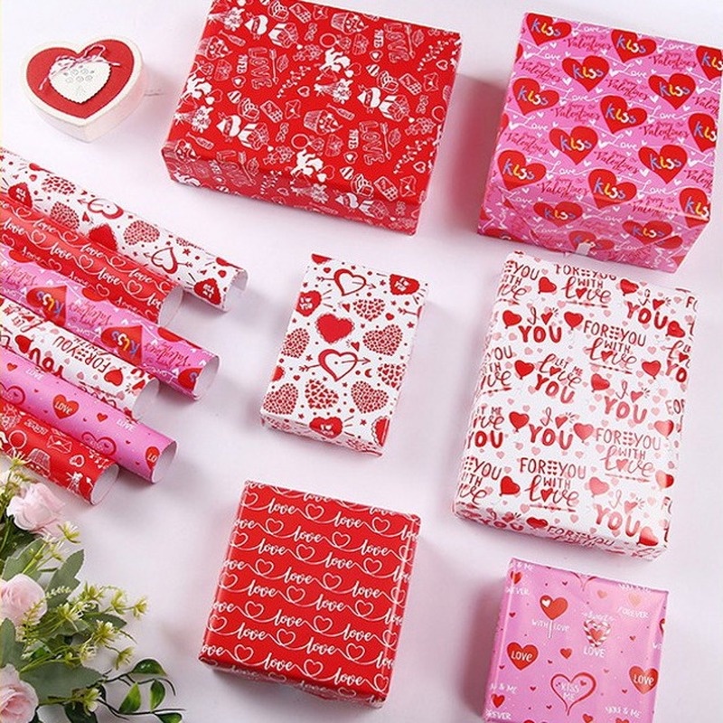 6 Pola Kertas Pembungkus Buket Bunga Bentuk Hati Warna Merah Untuk Hadiah Valentine