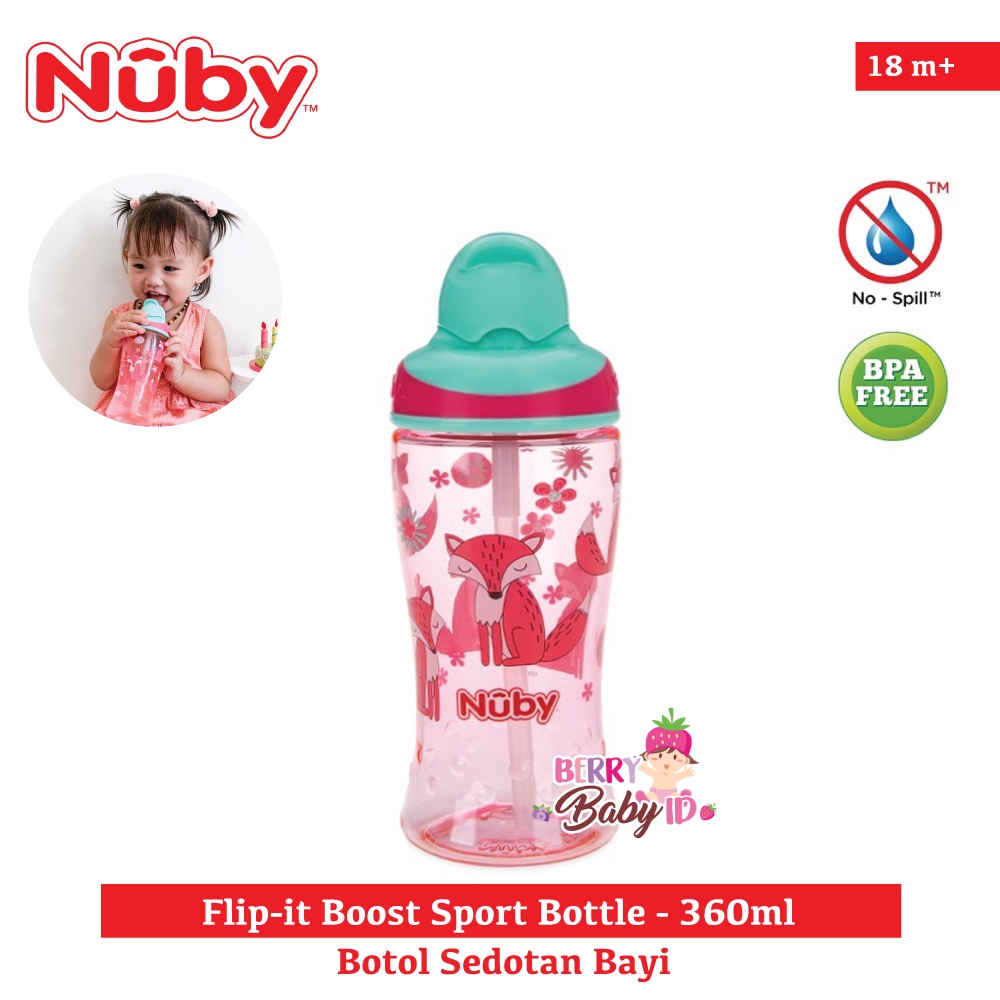 Nuby Thirsty Kids Sport Bottle Flip It Straw Botol Minum Sedotan Bayi Berry Mart