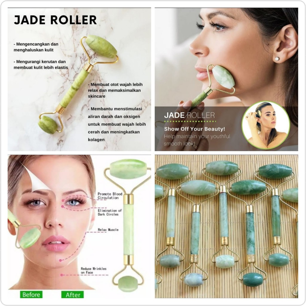 Jade Roller Facial Massager Gua Sha GuaSha Alat Pijat Setrika Pengencang Penghilang Kerut Wajah Muka