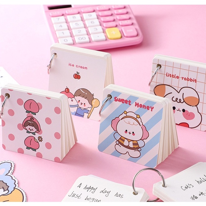 Buku Mini Lucu Dengan Ring Besi Kartu Saku Motif Polos Untuk Catatan Sekolah Notes Notebook Kecil Portable Catatan Pengingat / Penghafal Unik Desain Kartun Animasi Cute Dino Rabbit Anak Anak Sekolah Pelajar Kantor Mini iron Ring Flash Card Cartoon Blank