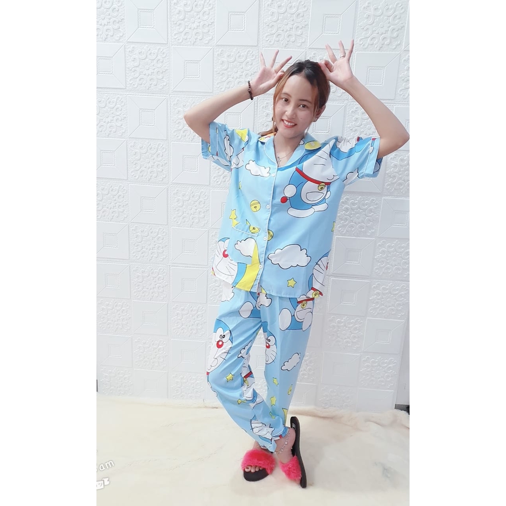 PIYAMA CP KARAKTER DEWASA FIT XL (Ld 104cm)-Dora biru muda CP