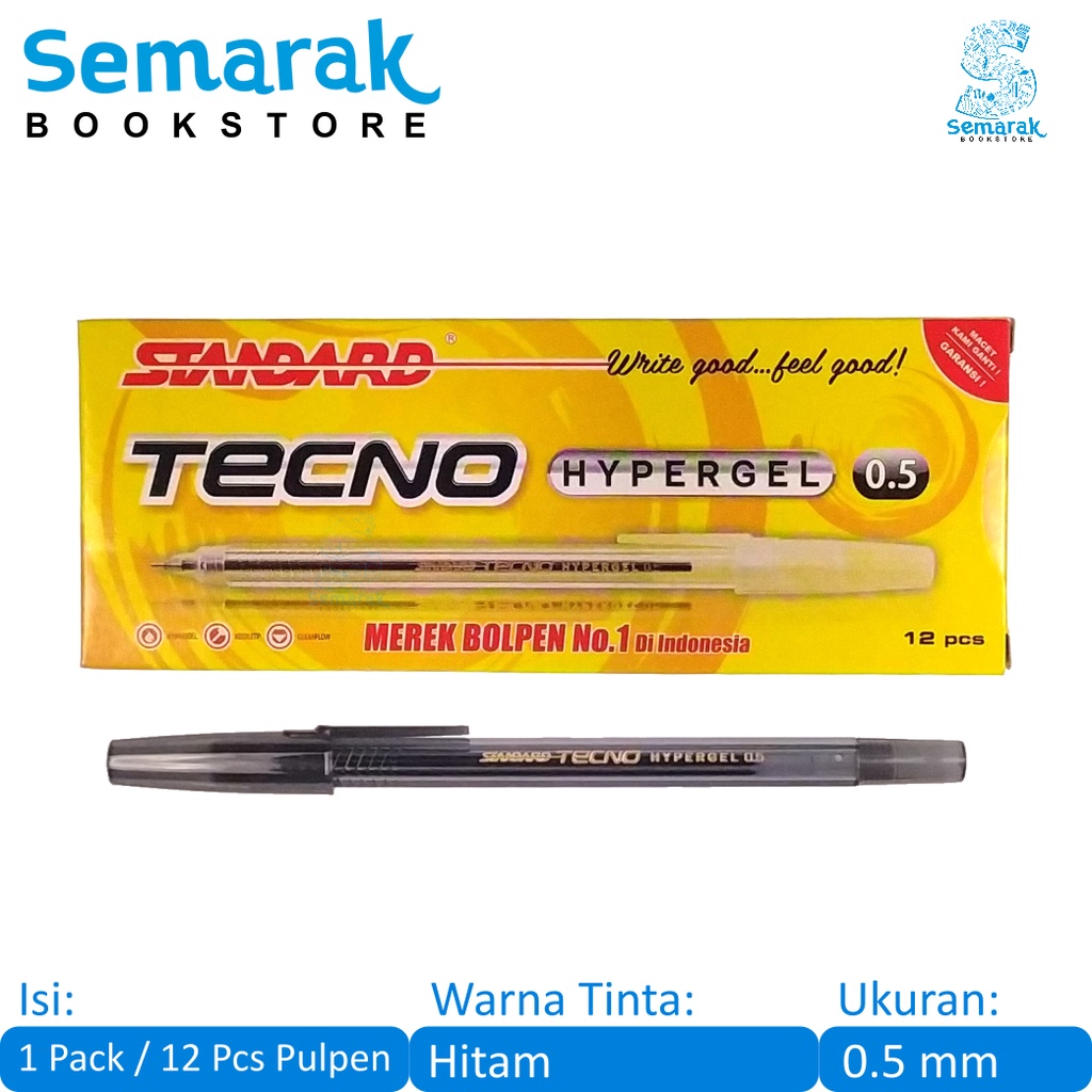 

Standard Tecno Hyper Gel Pena Jel 0.5 - Hitam [1 Pack / 12 Pcs]