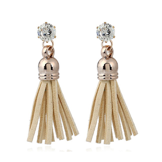 LRC Anting Tusuk Trendy Diamond&amp;tassel Decorated Pure Color Simple Earrings