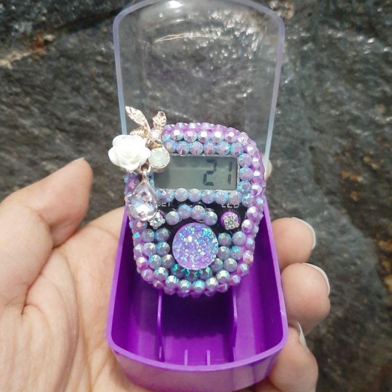 PREMIUM tasbih digital hias ungu oleh oleh haji umroh souvenir grosir mawar juntai led alarm