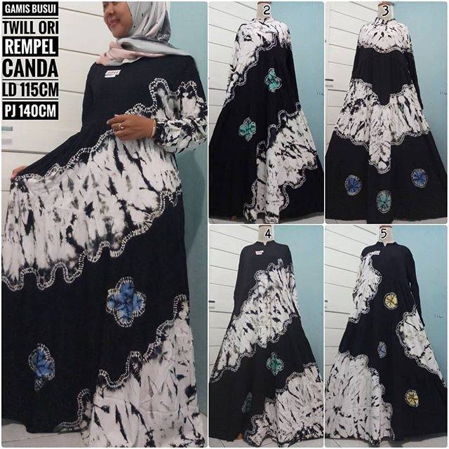 Gamis rempel canda twill ori busui sasirangan hitam putih
