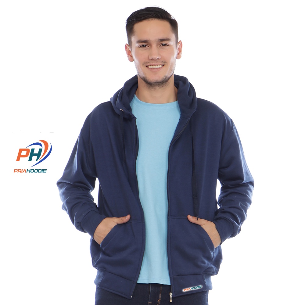 PriaHoodie Jaket Hoodie Zipper Polos Pria Cowok Laki Laki M - XXL (Bisa Cod)-NAVY
