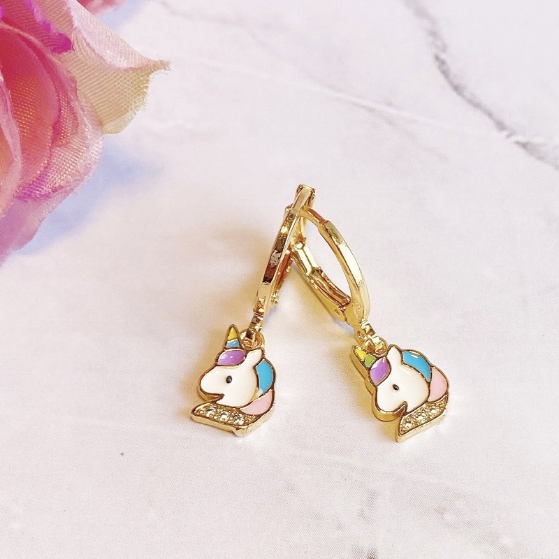 Anting Anak Unicorn Kristal Lapis Emas