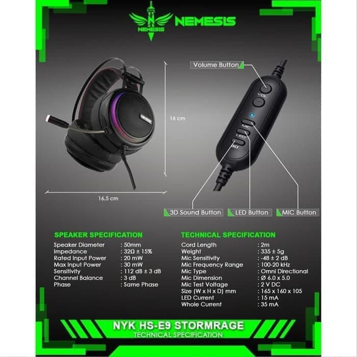 Headset Gaming NYK Nemesis HS-E9 STORMRAGE with RGB lighting original - NYK