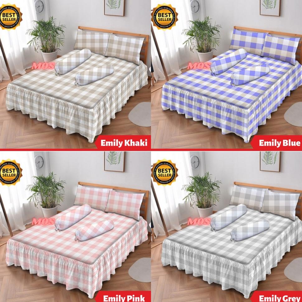 SPREI RUMBAI 180X200 DAN 160X200 KING QUEEN SIZE MOTIF KOTAK KOTAK KOREA EMILY ABSTRAK TERLARISS...,
