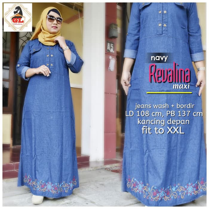 REVALINA MAXY AMIRA DRESS JEANS WASH RAYYA BORDIR BAWAH