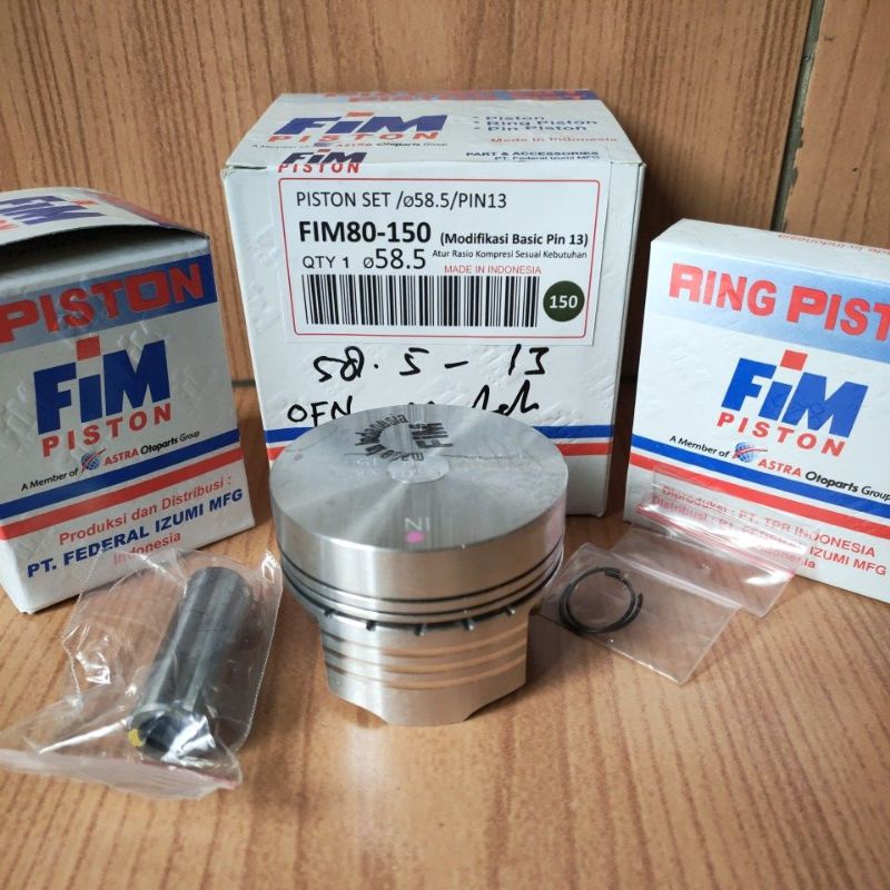 Seher/piston kit merk fim bahan mentah ukuran 57/57,5/58/58,5/59/59,5/60 pin/pen 13 dan pin/pen 15-7