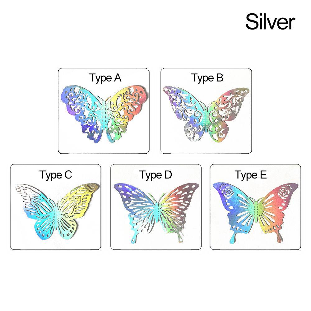 R-flower 12PCS/Set 3D Butterfly Stiker Hadiah Dekorasi Rumah Hiasan Kamar Anak Warna Warni Silver Gold