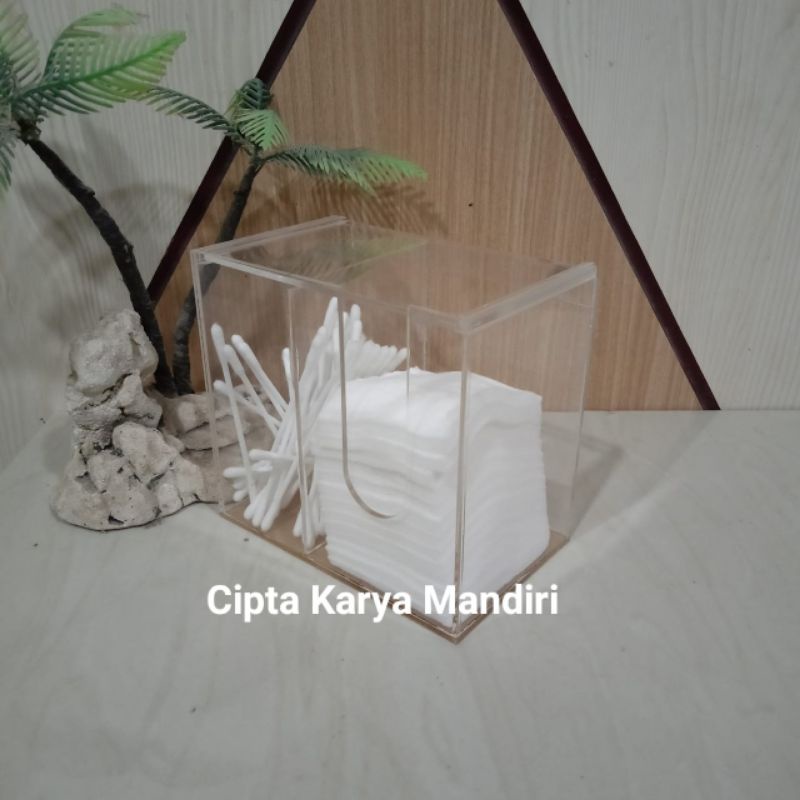 Promo Murah Kotak Kapas &amp; Cutton bud Kotak Kosmetik Serba Guna Bahan Full Akrilik Marga Cipta