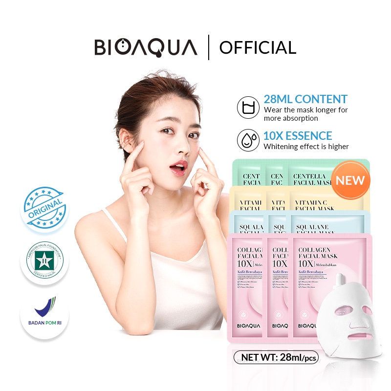 BIOAQUA Masker wajah 10X The Effect Facial Mask Whitening Moisturizing Sheet mask mix 12 pcs 20pcs