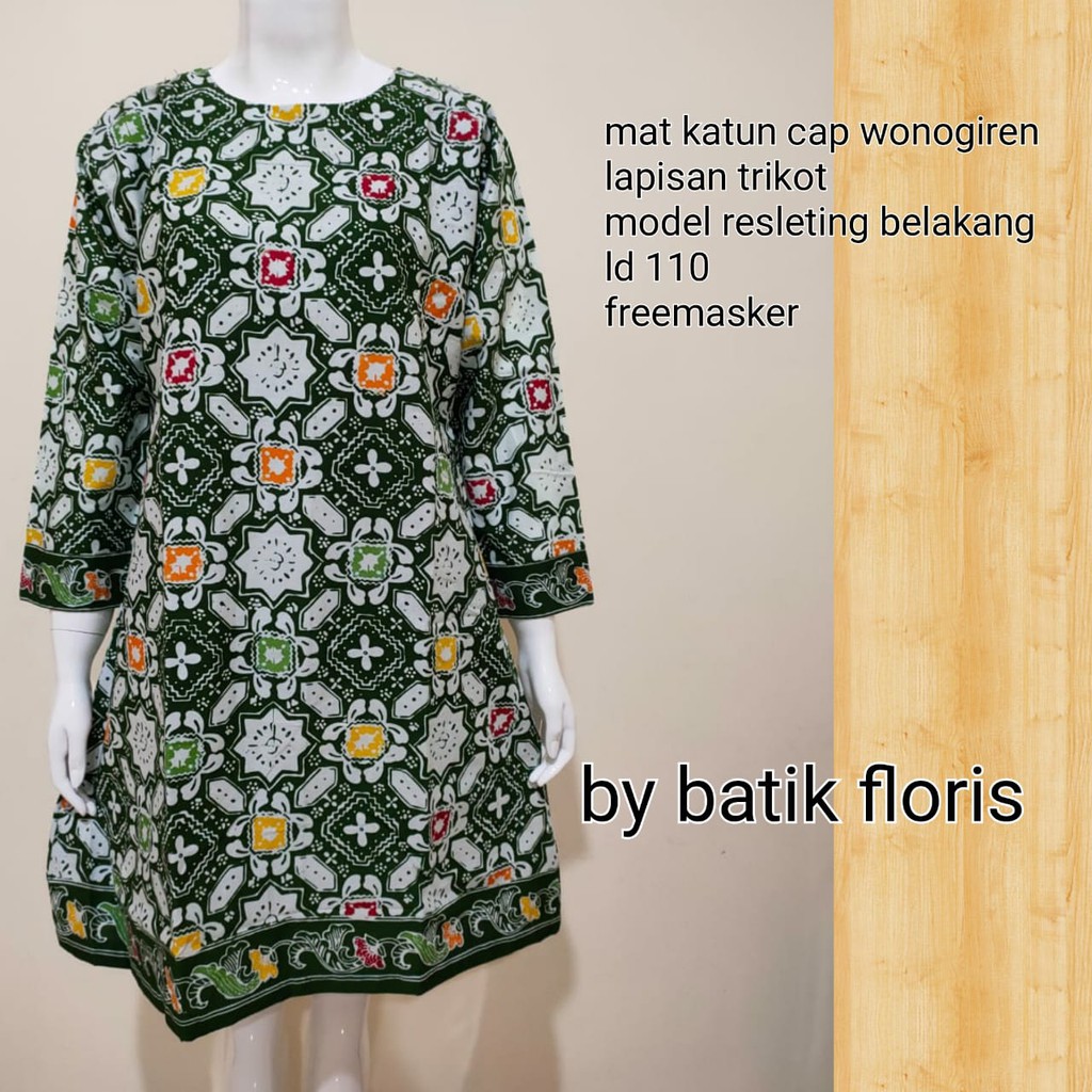 Batik Wanita Tunik Hijau Dress Batik by Florist