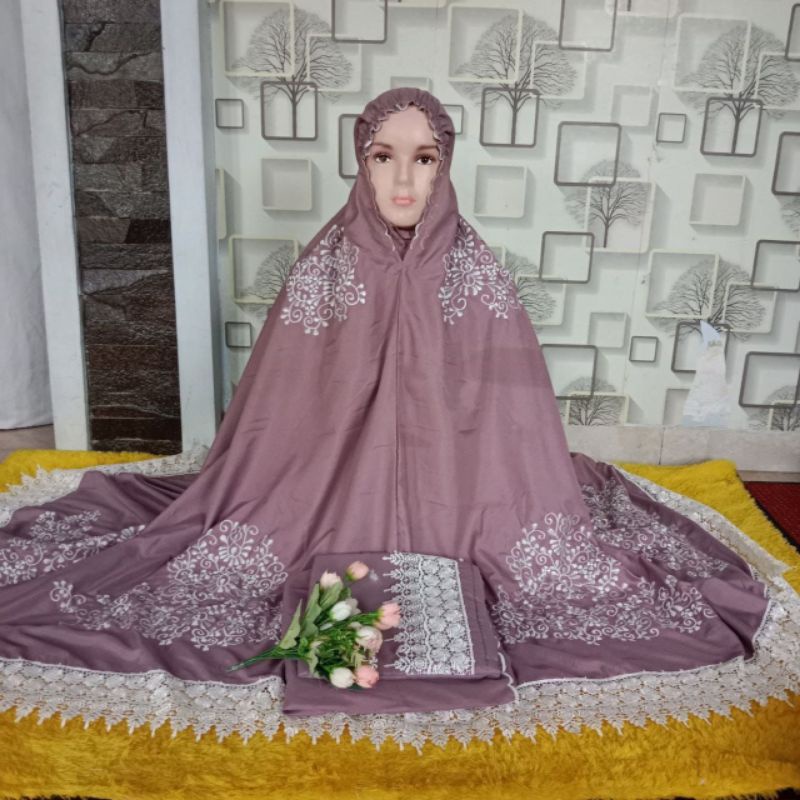 mukena setelan katun mikro bordil renda/mukena setelan bordil renda free tas cantik/mukena bordil re