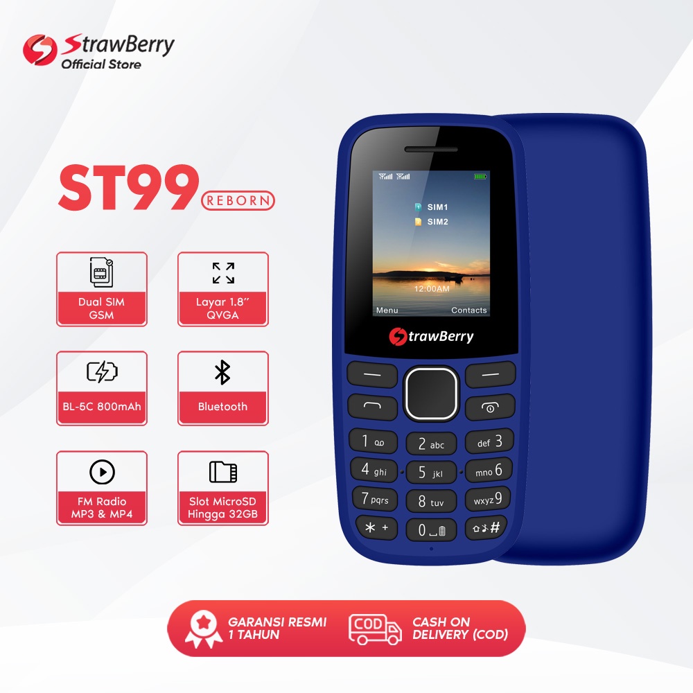Strawberry Handphone ST99 Reborn HP Murah Banget HP Jadul Dual SIM Multifungsi Candybar Fiturphone Garansi Resmi 【Ready Stock】-1